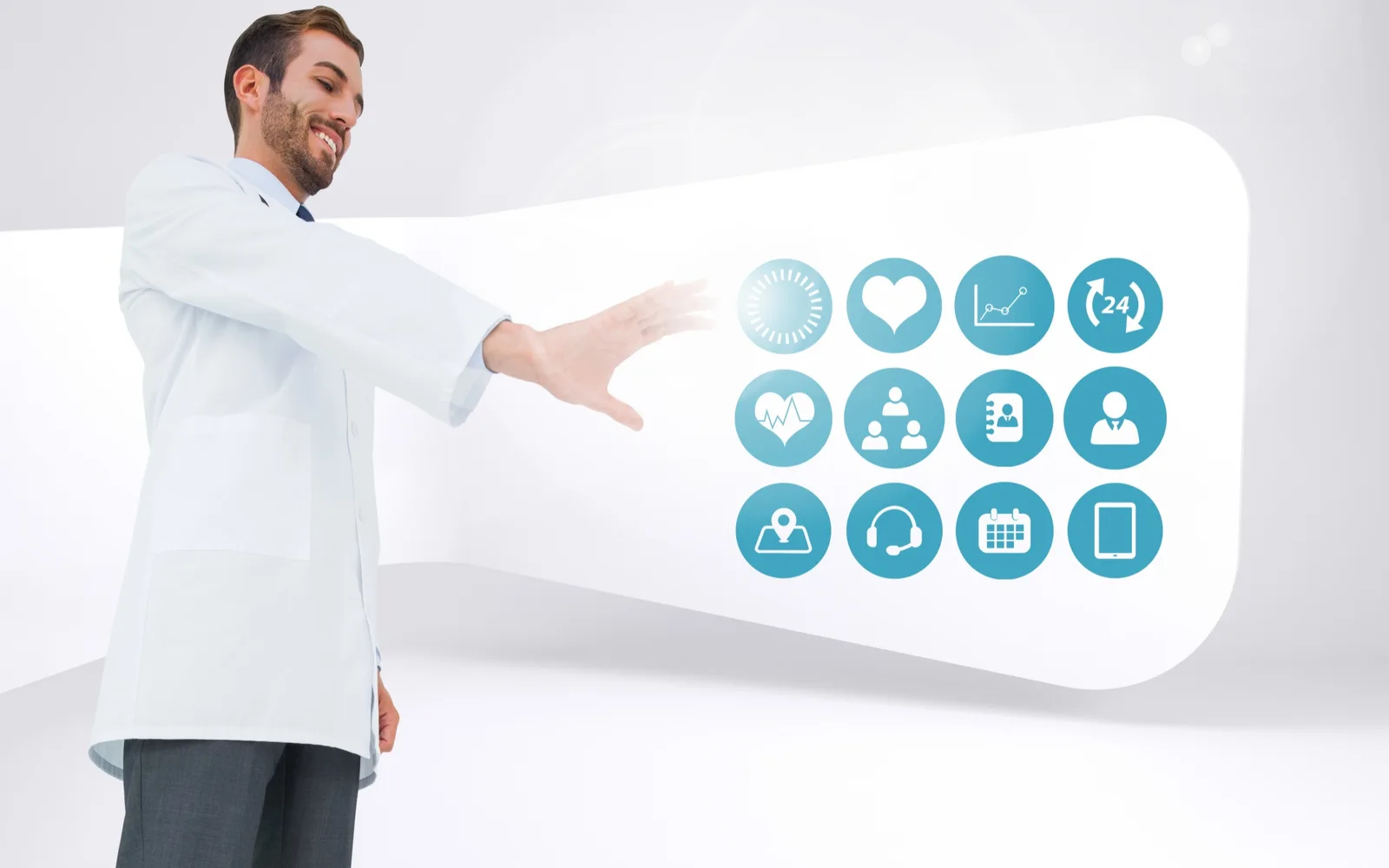 Doctor using a connected clinical technology and patient-service interface